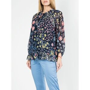 Gerard Darel Paris Blue Floral Print Long Sleeve Women's Top Size 46